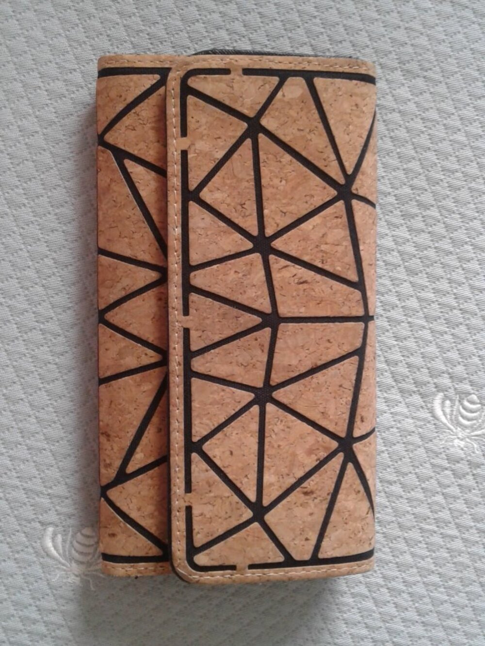 Bao bao style cork and black wallet
